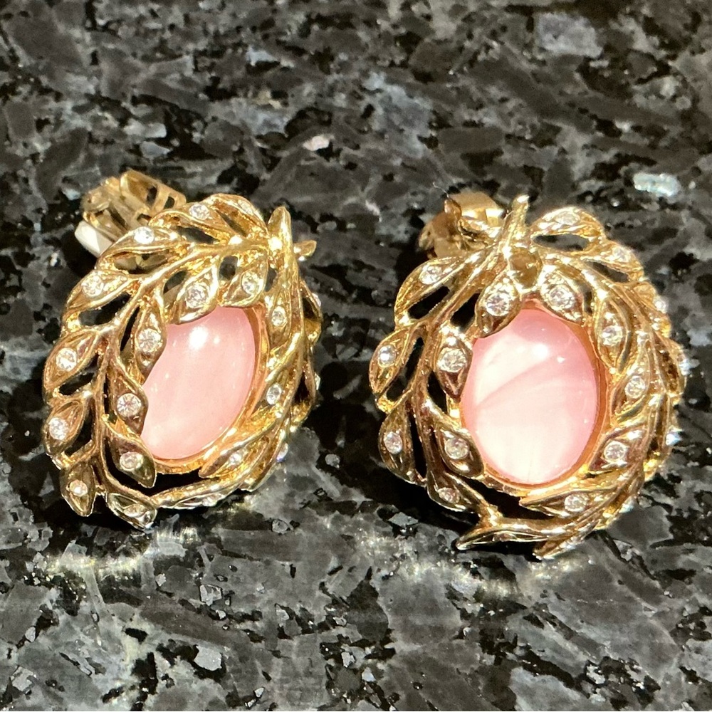 Vintage Butler Elegant Gold and Pink Stone Earrings